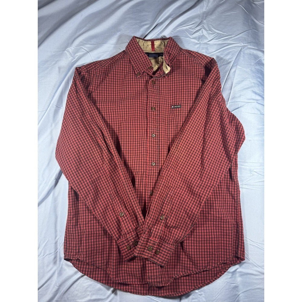 Tommy Hilfiger Men's Red Flannel Long Sleeve Button Up Size Medium